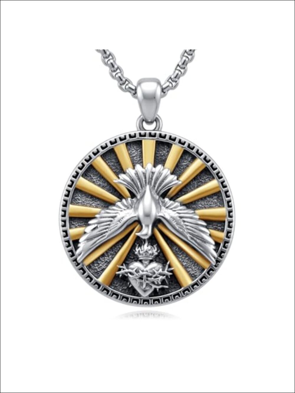 18K White Gold Plated Sacred Heart Dove Pendant Necklace